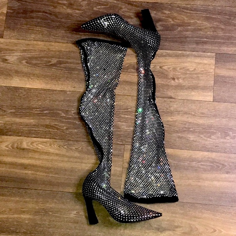STEVE MADDEN Sapphire over the knee boots w/ crystals
